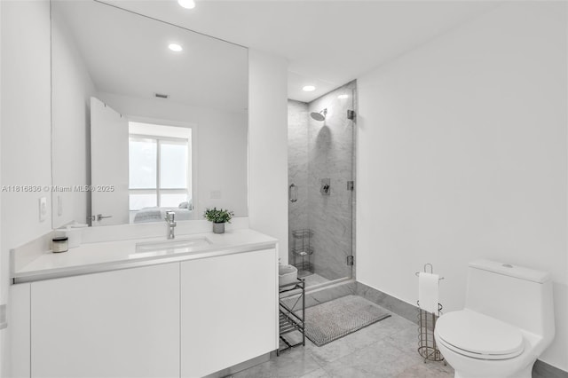 650 NE 32nd St Unit Bh4, Miami, FL 33137 - full bath with recessed lighting, toilet, vanity, a shower stall, and marble finish flooring