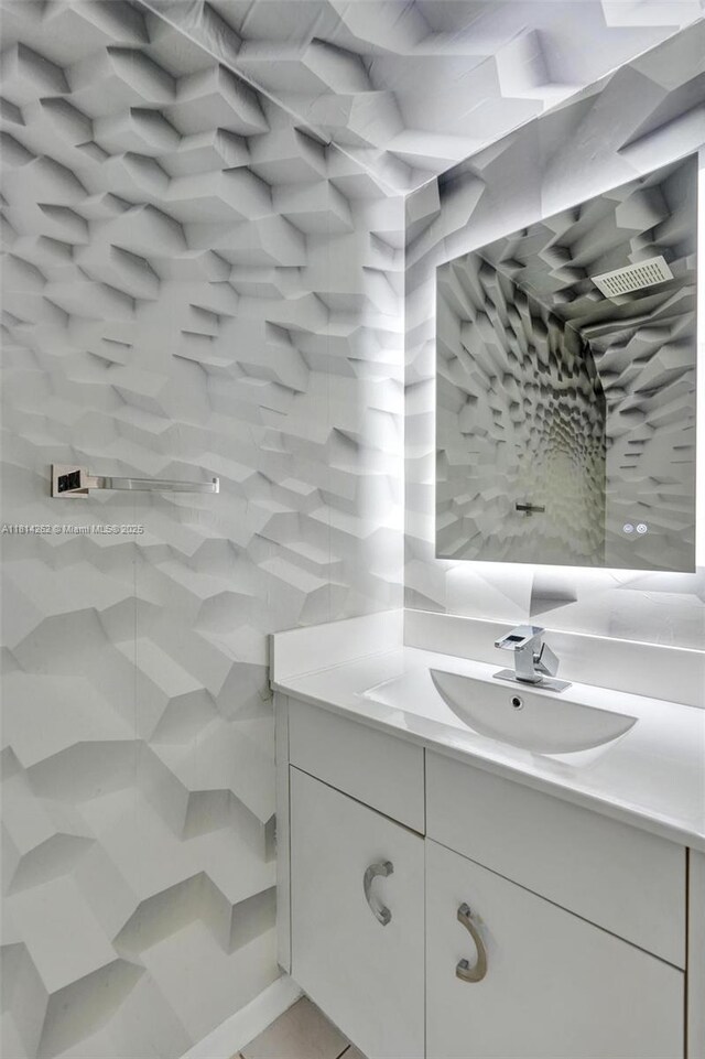 2388 NW 97th Way, Pembroke Pines, FL 33024 - bathroom featuring vanity, a tile shower, and tile walls