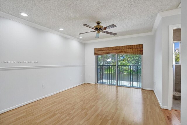 2388 NW 97th Way, Pembroke Pines, FL 33024 - empty room featuring light wood-style floors, ceiling fan, a textured ceiling, crown molding, and recessed lighting