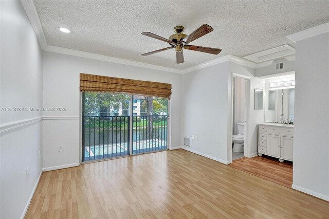2388 NW 97th Way, Pembroke Pines, FL 33024 - empty room with a textured ceiling, light wood-type flooring, a ceiling fan, crown molding, and recessed lighting