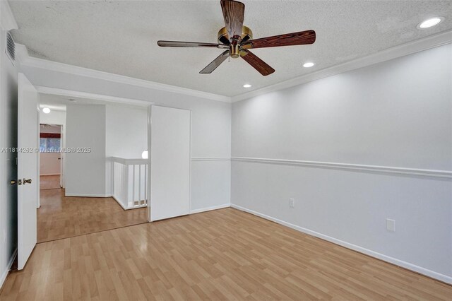 2388 NW 97th Way, Pembroke Pines, FL 33024 - unfurnished room with light wood-type flooring, ornamental molding, a ceiling fan, recessed lighting, and a textured ceiling