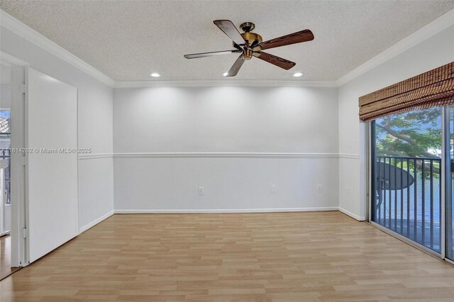 2388 NW 97th Way, Pembroke Pines, FL 33024 - spare room with light wood finished floors, crown molding, recessed lighting, ceiling fan, and a textured ceiling