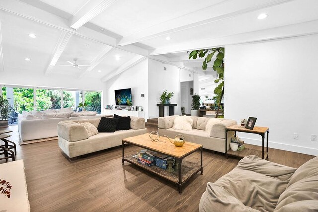 7761 SW 170th St, Palmetto Bay, FL 33157 - living area featuring recessed lighting, a ceiling fan, and wood finished floors