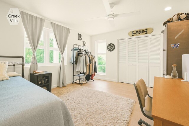 7761 SW 170th St, Palmetto Bay, FL 33157 - bedroom featuring a walk in closet, a ceiling fan, wood finished floors, recessed lighting, and a closet