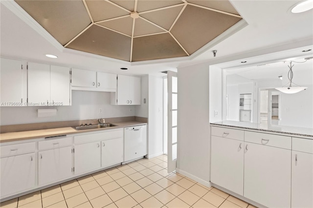 201 Crandon Blvd Unit 633, Key Biscayne, FL 33149 - kitchen with dishwasher, white cabinetry, light countertops, light tile patterned flooring, and recessed lighting