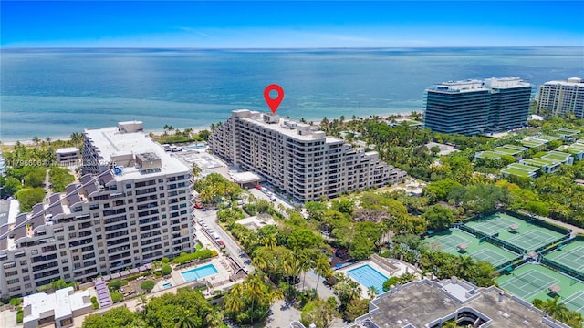 201 Crandon Blvd Unit 633, Key Biscayne, FL 33149 - bird's eye view of a pool and a nearby body of water