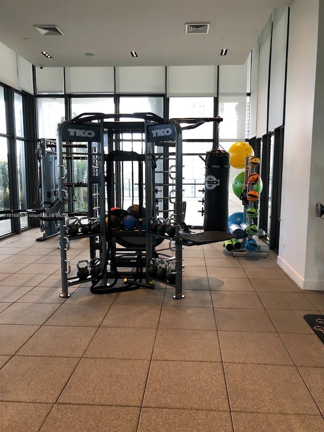 1600 NE 1st Ave Unit 3319, Miami, FL 33132 - exercise room featuring expansive windows and baseboards