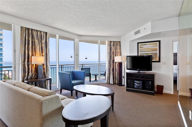 17375 Collins Ave Unit 1908, Sunny Isles Beach, FL 33160 - living area featuring carpet flooring, a textured ceiling, and baseboards