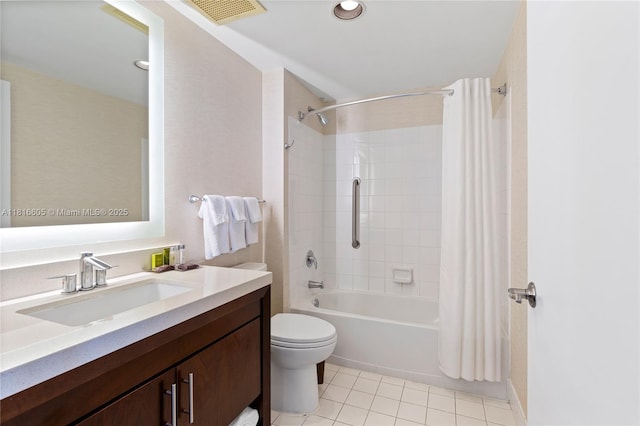 17375 Collins Ave Unit 1908, Sunny Isles Beach, FL 33160 - full bathroom with vanity, shower / bath combo with shower curtain, toilet, and tile patterned floors