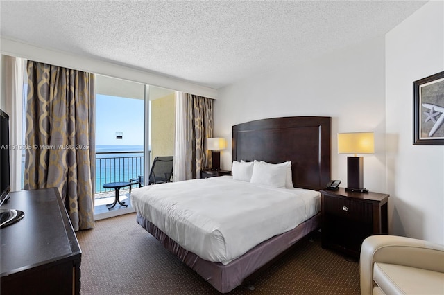 17375 Collins Ave Unit 1908, Sunny Isles Beach, FL 33160 - bedroom featuring carpet flooring, access to exterior, and a textured ceiling
