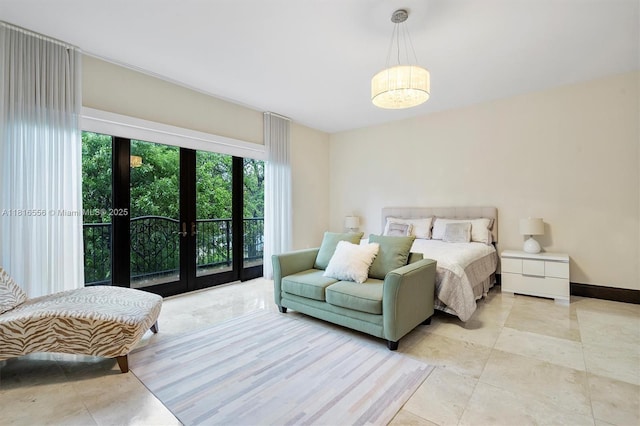 18825 N Bay Rd, Sunny Isles Beach, FL 33160 - bedroom featuring french doors, access to exterior, and baseboards