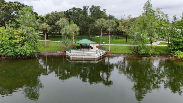 400 NW 41st Ave, Coconut Creek, FL 33066 - dock area featuring a gazebo, a lawn, and a water view