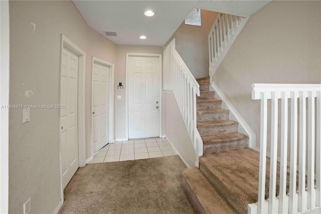 1959 SW 60th Ave, North Lauderdale, FL 33068 - tiled entryway featuring carpet floors, stairs, recessed lighting, and baseboards