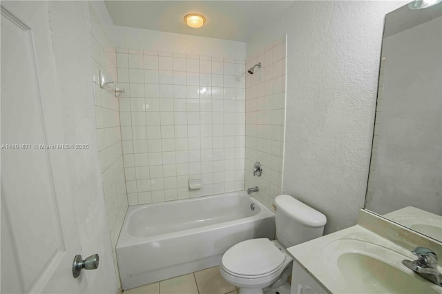 1959 SW 60th Ave, North Lauderdale, FL 33068 - bathroom featuring a textured wall, toilet, shower / washtub combination, vanity, and tile patterned floors