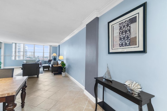 3725 S Ocean Dr Unit 1224, Hollywood, FL 33019 - hall featuring crown molding, light tile patterned flooring, and baseboards