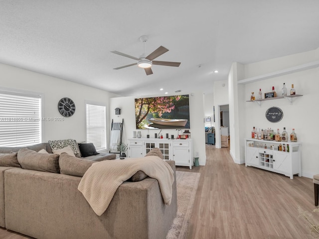 18424 NW 21st St, Pembroke Pines, FL 33029 - living area with a dry bar, ceiling fan, light wood-type flooring, and recessed lighting