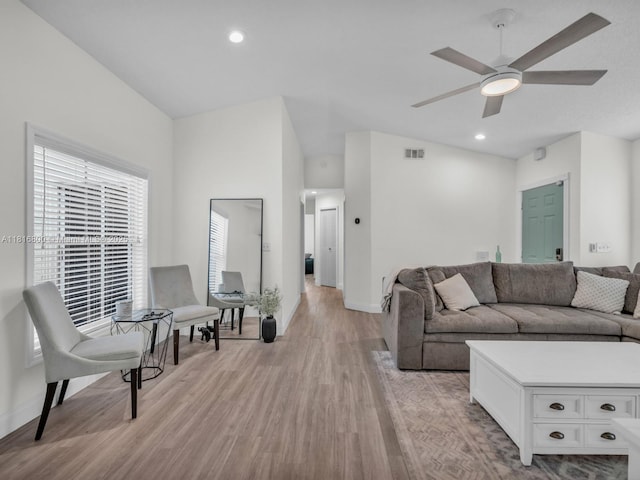 18424 NW 21st St, Pembroke Pines, FL 33029 - living area featuring light wood-style flooring, a ceiling fan, and recessed lighting