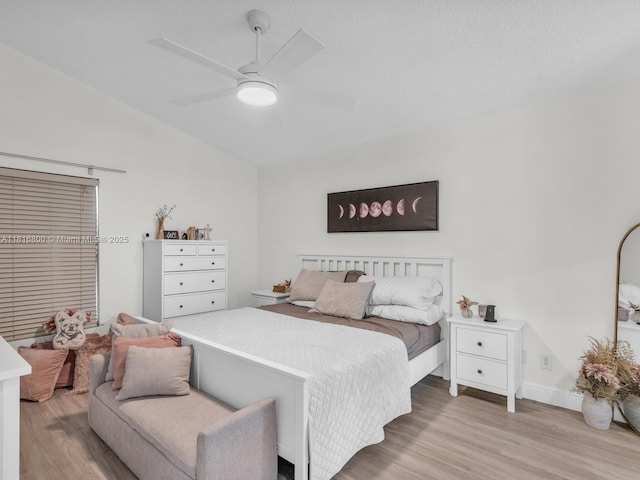 18424 NW 21st St, Pembroke Pines, FL 33029 - bedroom featuring light wood-type flooring, a ceiling fan, baseboards, and vaulted ceiling