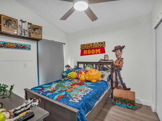 18424 NW 21st St, Pembroke Pines, FL 33029 - bedroom featuring wood finished floors, lofted ceiling, and ceiling fan