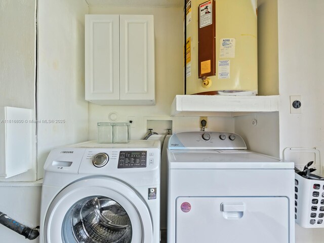 18424 NW 21st St, Pembroke Pines, FL 33029 - laundry room featuring cabinet space, tankless water heater, and washing machine and clothes dryer