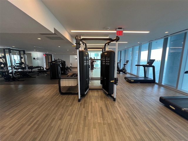 700 NE 26th Ter Unit 2004, Miami, FL 33137 - workout area featuring wood finished floors and expansive windows