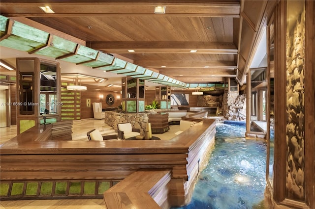 1000 Quayside Ter Unit 1107, Miami, FL 33138 - building lobby featuring a wood ceiling with exposed beams