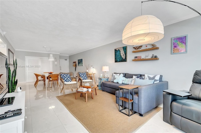 4250 Galt Ocean Dr Unit 7D, Fort Lauderdale, FL 33308 - living area with ornamental molding and tile patterned floors