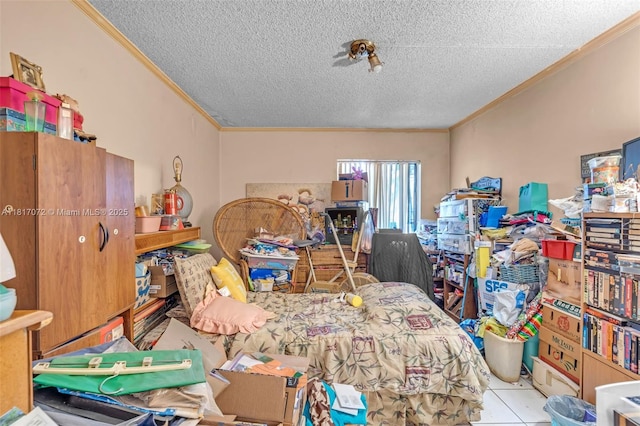 8635 NW 8th St Unit 104, Miami, FL 33126 - bedroom with crown molding, a textured ceiling, and tile patterned floors