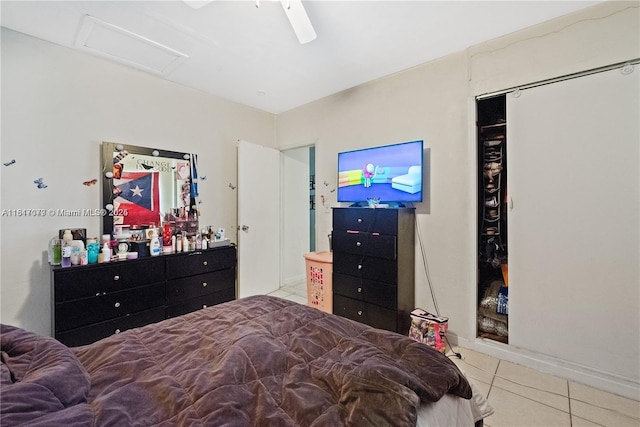 1226 NE 112th St, Miami, FL 33161 - bedroom with tile patterned floors, attic access, and a ceiling fan