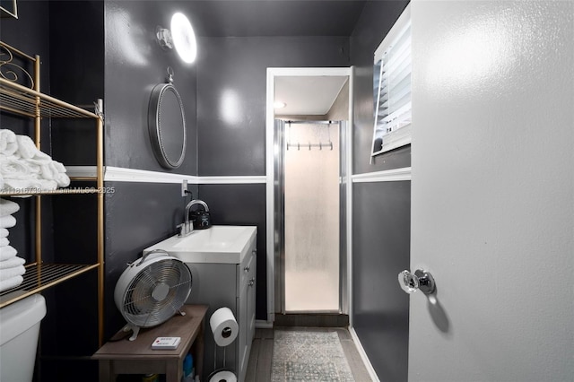 2430 N Dunwoodie Rd, Avon Park, FL 33825 - bathroom with a stall shower, vanity, and tile patterned flooring