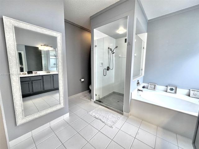 1136 SE Westminster Pl, Stuart, FL 34997 - full bathroom with a shower stall, a bath, vanity, tile patterned floors, and toilet