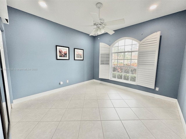 1136 SE Westminster Pl, Stuart, FL 34997 - empty room featuring a ceiling fan, tile patterned floors, recessed lighting, and baseboards