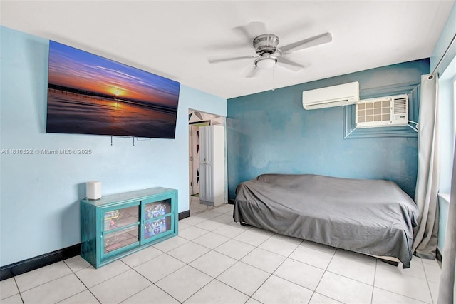 6336 SW 22nd St, Miramar, FL 33023 - bedroom with a wall unit AC, tile patterned floors, and baseboards