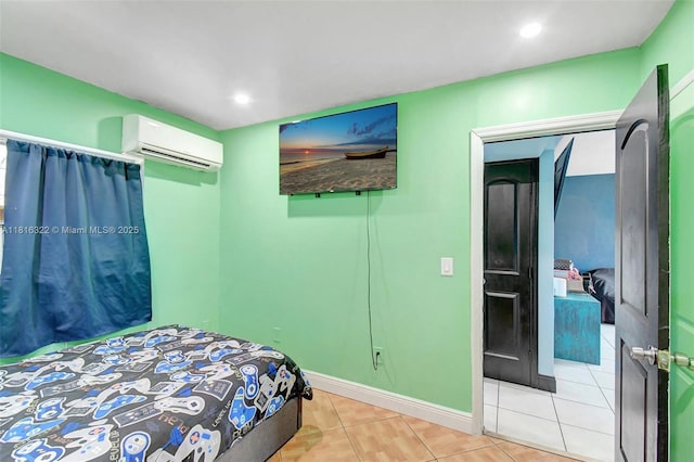 6336 SW 22nd St, Miramar, FL 33023 - tiled bedroom featuring a wall unit AC, recessed lighting, and baseboards