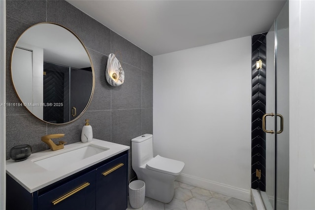 4000 Towerside Ter Unit 804, Miami, FL 33138 - full bathroom with tile walls, vanity, a shower stall, and tile patterned flooring