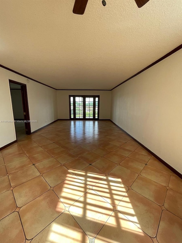 6575 W Oakland Park Blvd Unit 511, Lauderhill, FL 33313 - unfurnished room featuring crown molding, a ceiling fan, baseboards, a textured ceiling, and light tile patterned floors