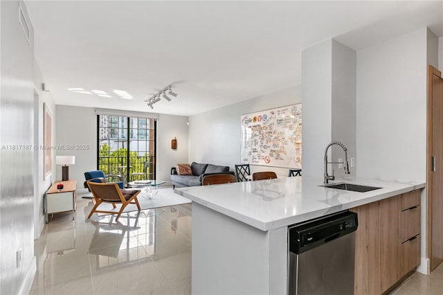 1900 Van Buren St Unit 407B, Hollywood, FL 33020 - kitchen with dishwasher, a sink, modern cabinets, track lighting, and open floor plan