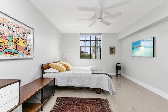 1900 Van Buren St Unit 407B, Hollywood, FL 33020 - bedroom featuring light tile patterned flooring, ceiling fan, and baseboards