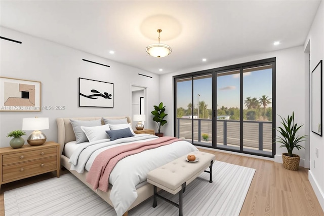 8811 SW 56th St, Miami, FL 33165 - bedroom with access to outside, light wood-style flooring, recessed lighting, and baseboards
