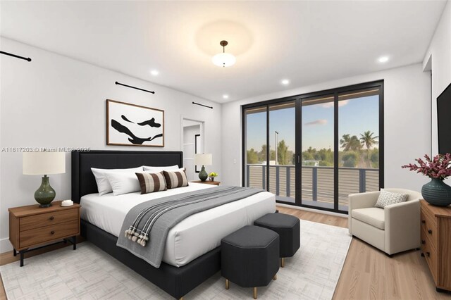 8811 SW 56th St, Miami, FL 33165 - bedroom featuring light wood-style floors, access to exterior, and recessed lighting