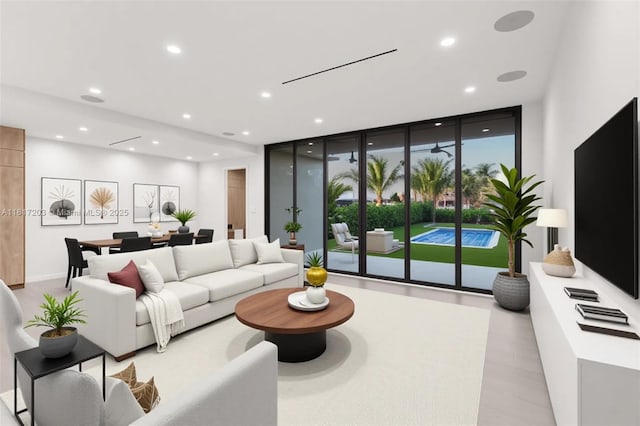 8811 SW 56th St, Miami, FL 33165 - living area featuring recessed lighting and floor to ceiling windows