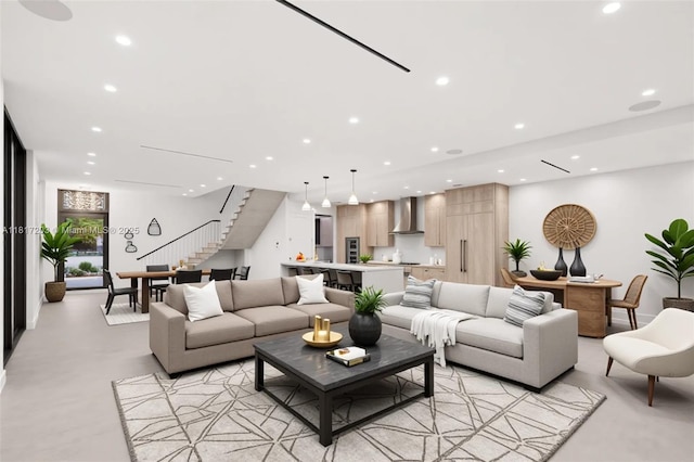 8811 SW 56th St, Miami, FL 33165 - living area featuring stairway and recessed lighting