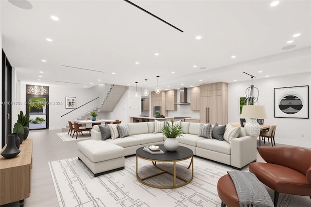8811 SW 56th St, Miami, FL 33165 - living area featuring stairs, recessed lighting, and baseboards
