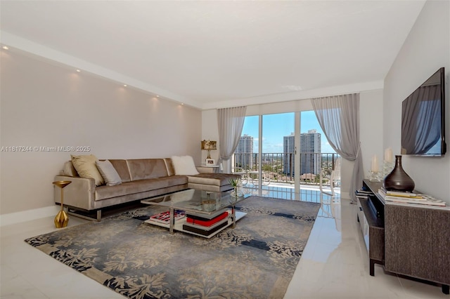 18151 NE 31st Ct Unit 1905, Aventura, FL 33160 - living room with light marble finish floors and expansive windows