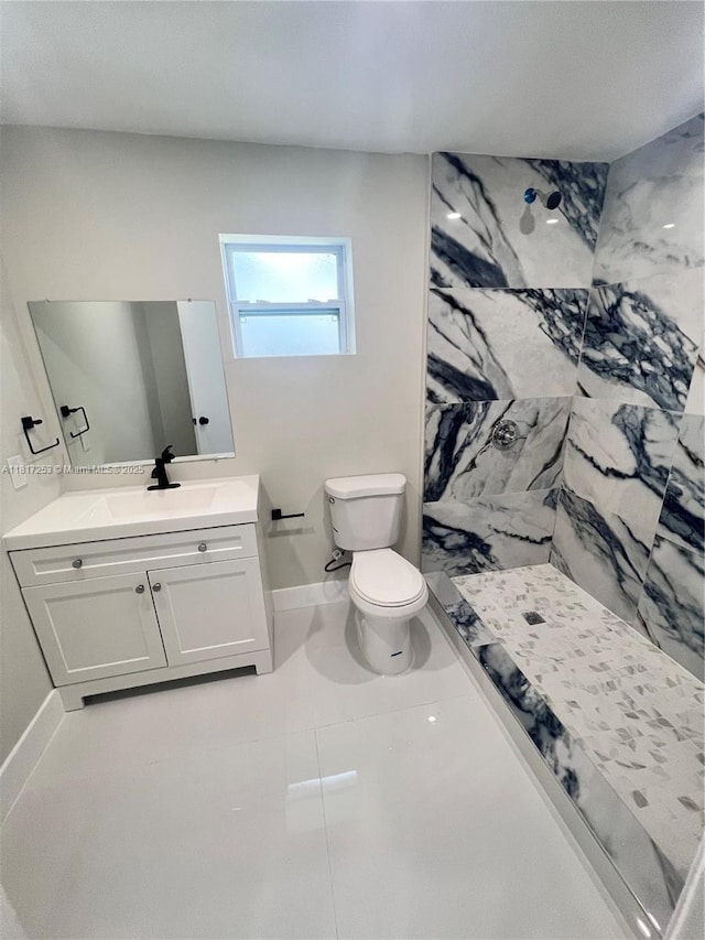 3731 SW 58th Ter, Davie, FL 33314 - full bath with a marble finish shower, vanity, toilet, and baseboards