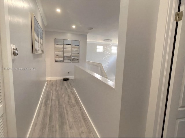 14121 SW 152nd Ter, Miami, FL 33177 - hall with wood finished floors, ornamental molding, and recessed lighting