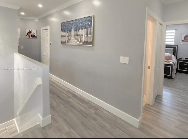 14121 SW 152nd Ter, Miami, FL 33177 - hall featuring crown molding, wood finished floors, and recessed lighting