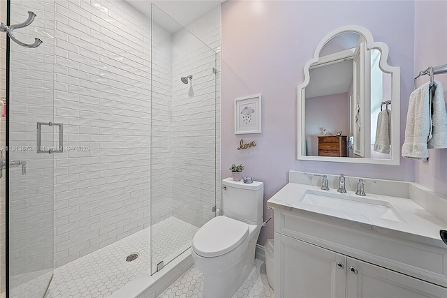 112 Segovia Way, Jupiter, FL 33458 - bathroom featuring a stall shower, toilet, vanity, and tile patterned flooring