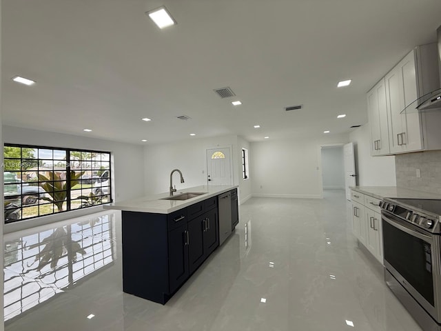 4314 SW 97th Ct, Miami, FL 33165 - kitchen with a sink, electric range, open floor plan, dark cabinets, and recessed lighting