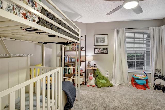9012 Lake Park Cir S, Davie, FL 33328 - bedroom featuring carpet floors, a textured ceiling, and ceiling fan